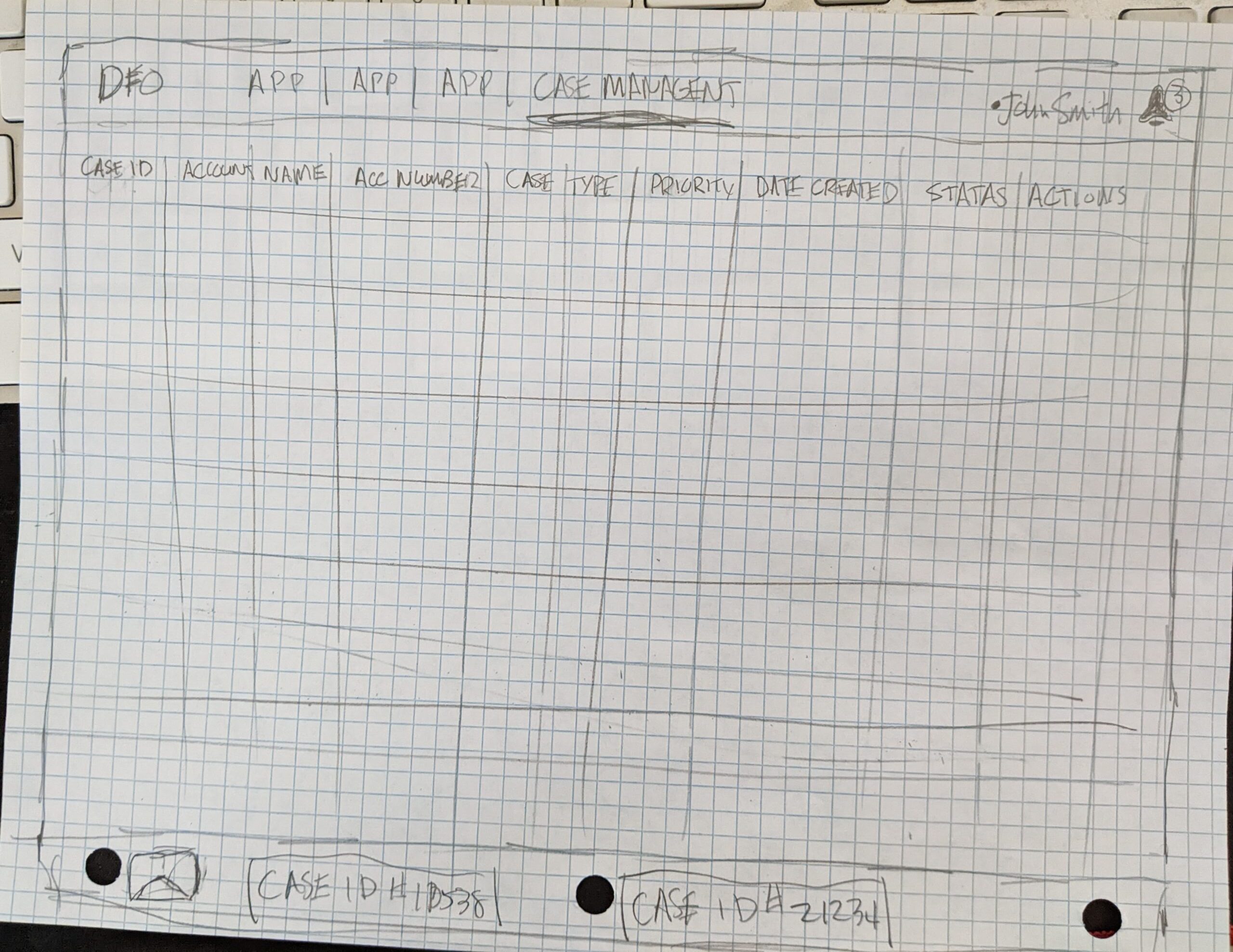 Figure 2 - Early sketch of case management dashboard (list view).